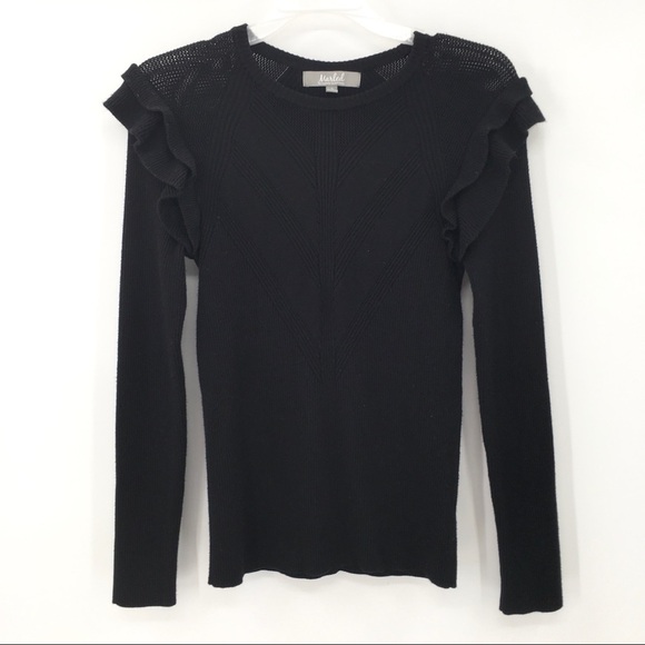 Marled Sweaters - Marled Black Ruffled Sweater